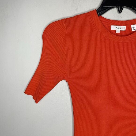 A.L.C. Vance Dress Women Small Orange Stretch Knit Sheath Mini Ruffle Hem - Picture 4 of 13